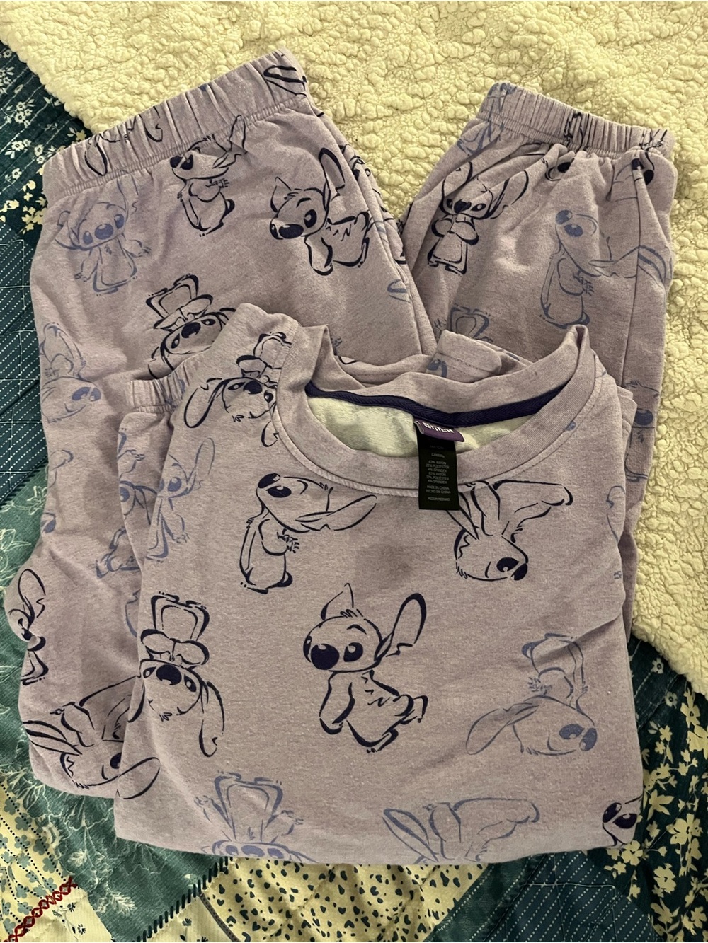Women's Lavender Stitch Print Pajama Set